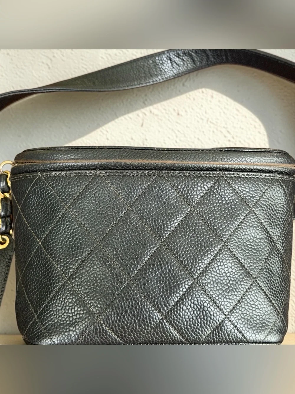 CHANEL Vintage Black Quilted Caviar Leather Waist Belt Bag | Gold Hardware